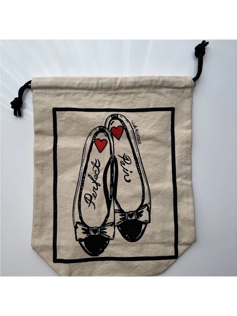 Brighton Canvas Drawstring Shoe Bag Dust bag Ballet Slippers Heart Perfect Pair